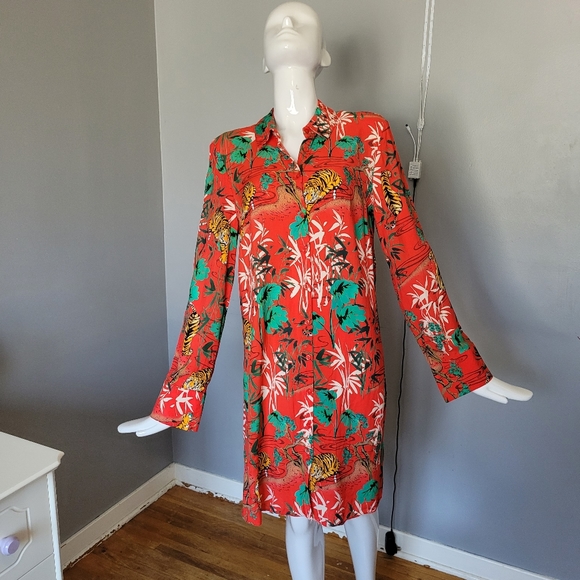 H! By Henry Holland Tiger Print Shirt Dress, VGUC, Size EU 42/L - Picture 2 of 9